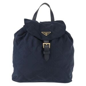 Prada Buckle Backpack Quilted Tessuto Navy Nylon Backpack Bag (Pre-Owned)